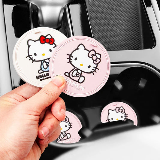 2pcs Sanrio Hello Kitty Car cup Coasters Cartoon Car Decoration Anti Slip Mat Silicone