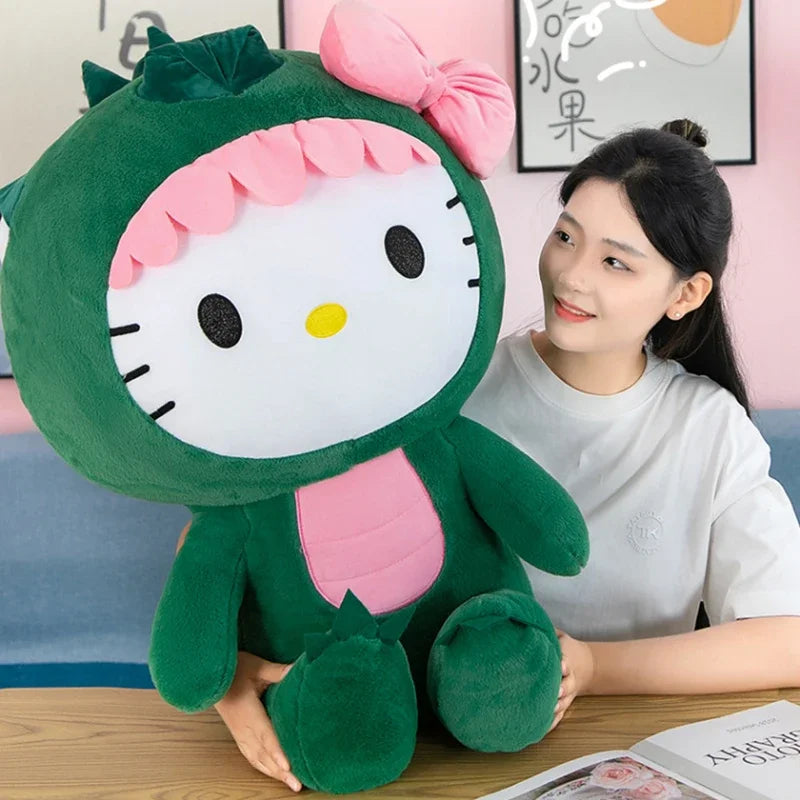 Adorable Sanrio Kawaii Hello Kitty Dinosaur Plush Toy – 35/50/65cm Throw Pillow, Cute Room Decor & Perfect Birthday Gift