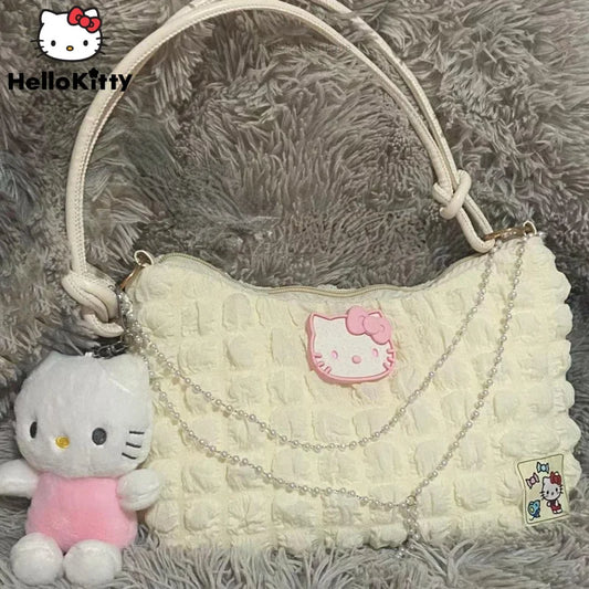 Sanrio Hello Kitty Hand-made Bags With Pendant Women Luxury Design Handbag Y2k Fashion