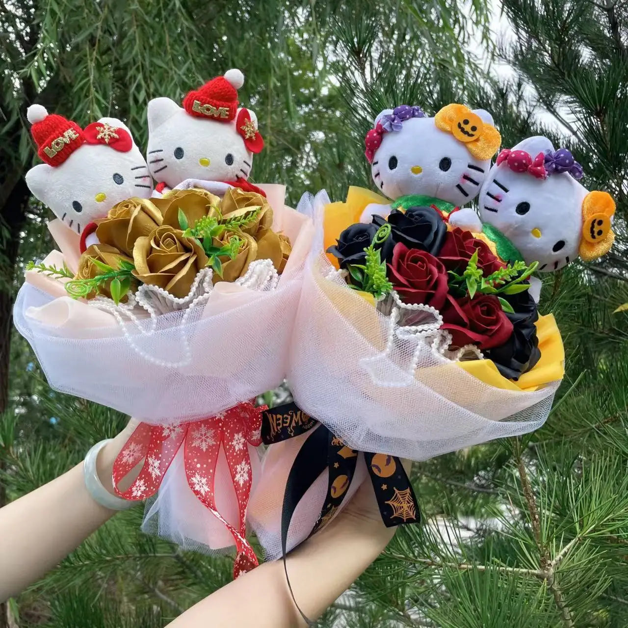 Hello Kitty Sanrio Doll Bouquet with Artificial Flowers – Adorable Gift for Christmas, Valentine’s Day, Birthdays & Graduations