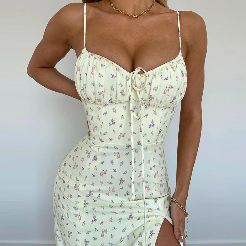 Elegant Floral Bodycon Dress – Perfect for Beach Vacations and Streetwear, 2024 Summer Collection