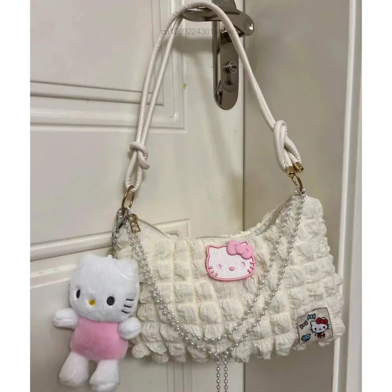 Sanrio Hello Kitty Hand-made Bags With Pendant Women Luxury Design Handbag Y2k Fashion