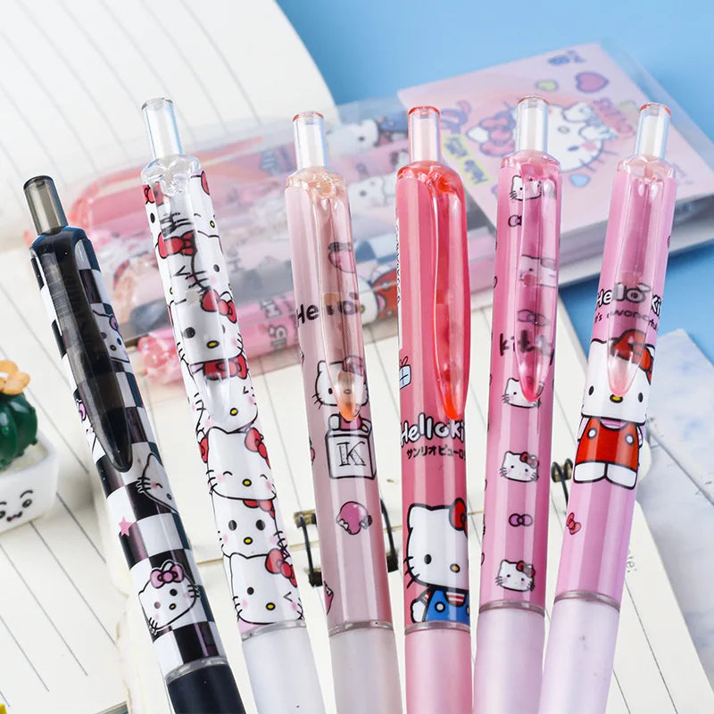 6-Piece Sanrio Gel Pen Set – Hello Kitty & Kuromi 0.5mm Quick-Drying Ballpoint Pens, Perfect for Learning, Stationery, or Gifts