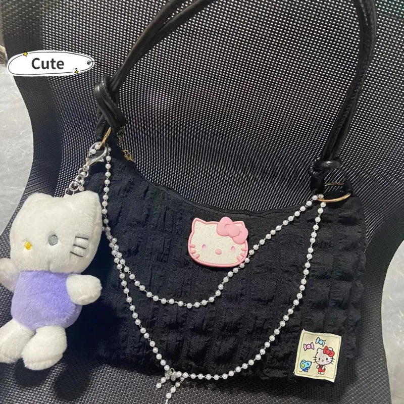 Sanrio Hello Kitty Hand-made Bags With Pendant Women Luxury Design Handbag Y2k Fashion