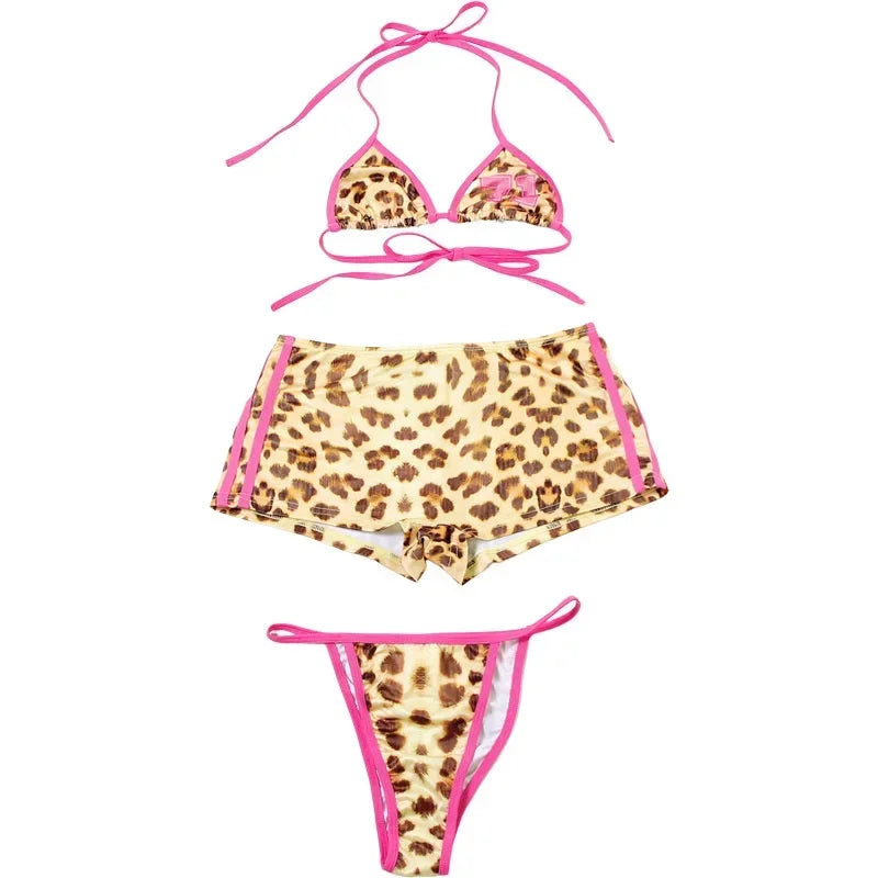 Y2K Leopard Printed 3-Piece Bikini