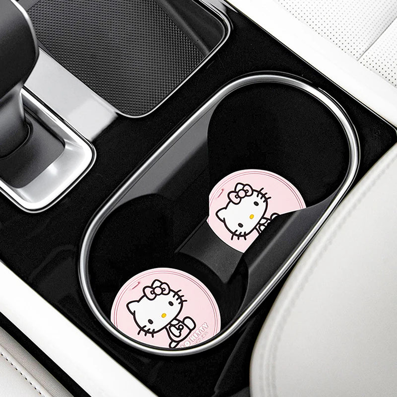 2pcs Sanrio Hello Kitty Car cup Coasters Cartoon Car Decoration Anti Slip Mat Silicone