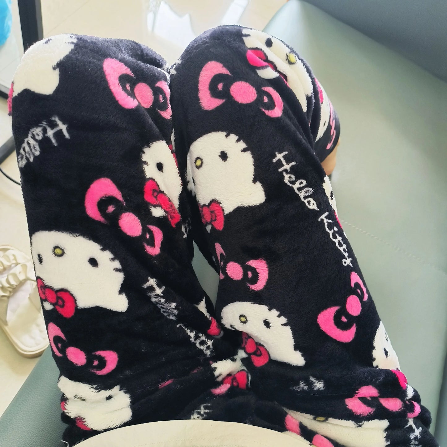 Hello Kitty Fleece Pajama Pants – Soft, Double Elastic Waistband, Cozy Kawaii Trousers for Women, Perfect  Birthday Gift