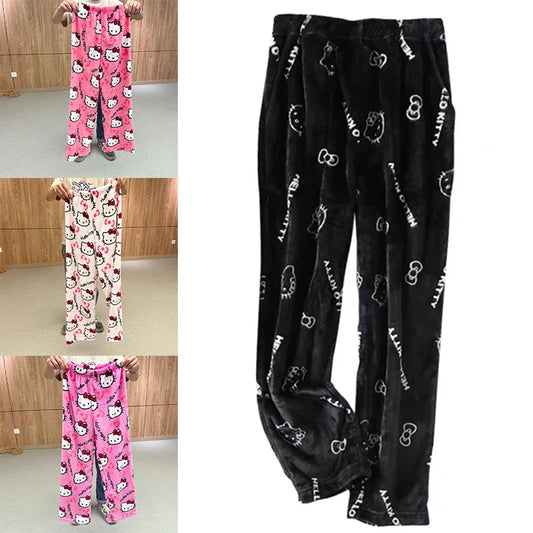 Halloween Hello Kitty Plush Pajama Pants – Cozy Sanrio Loungewear for Women