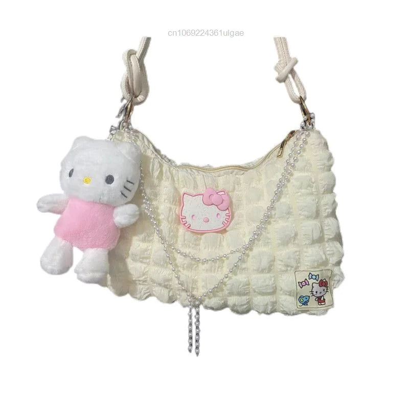 Sanrio Hello Kitty Hand-made Bags With Pendant Women Luxury Design Handbag Y2k Fashion