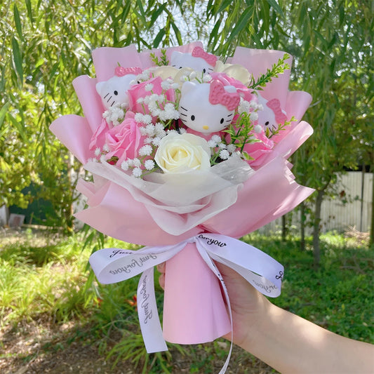 Hello Kitty Sanrio Doll Bouquet with Artificial Flowers – Adorable Gift for Christmas, Valentine’s Day, Birthdays & Graduations