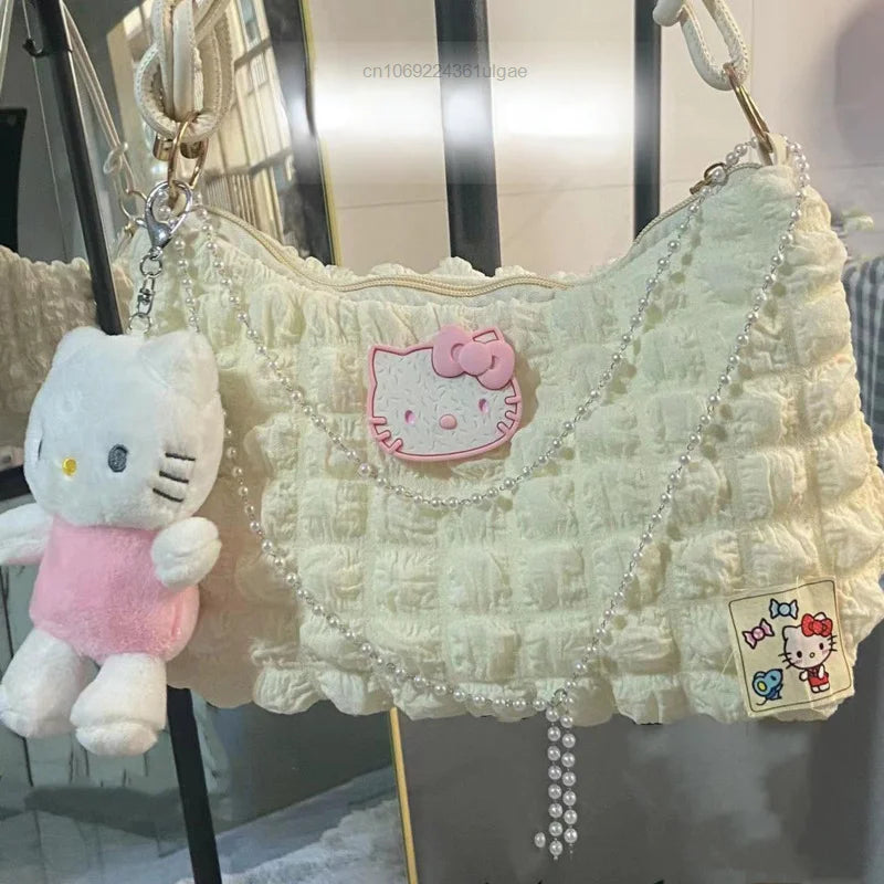 Sanrio Hello Kitty Hand-made Bags With Pendant Women Luxury Design Handbag Y2k Fashion