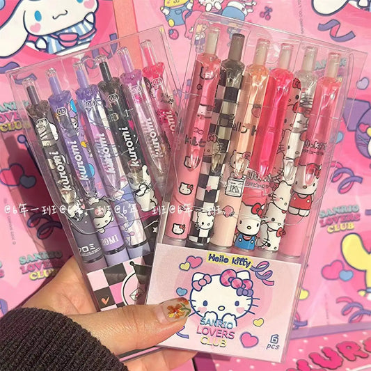 6-Piece Sanrio Gel Pen Set – Hello Kitty & Kuromi 0.5mm Quick-Drying Ballpoint Pens, Perfect for Learning, Stationery, or Gifts