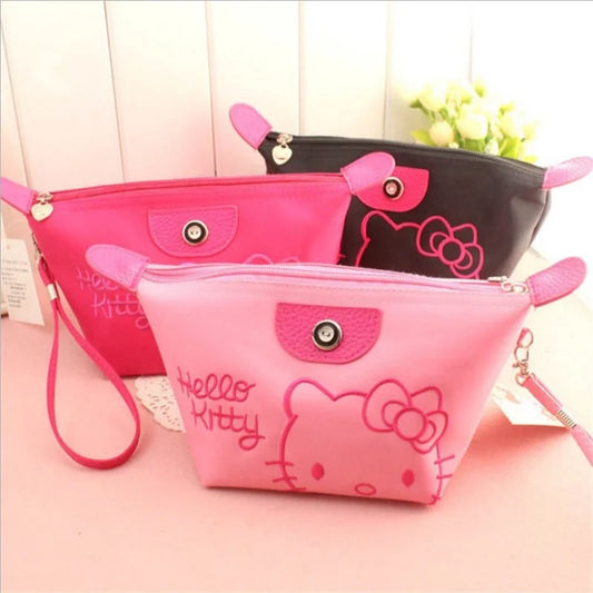 Sanrio Anime Makeup Bag – Kawaii Hello Kitty Y2K Large Storage Bag for Girls, Cute Cartoon Designpacity Waterproof PU Handbag Gift