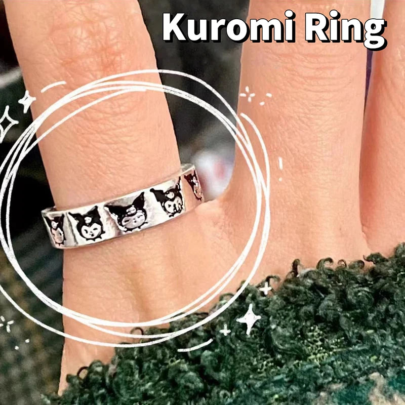 Kawaii Sanrio Hello Kitty & Kuromi Adjustable Couple Ring – Cute Anime Metal Jewelry Gift