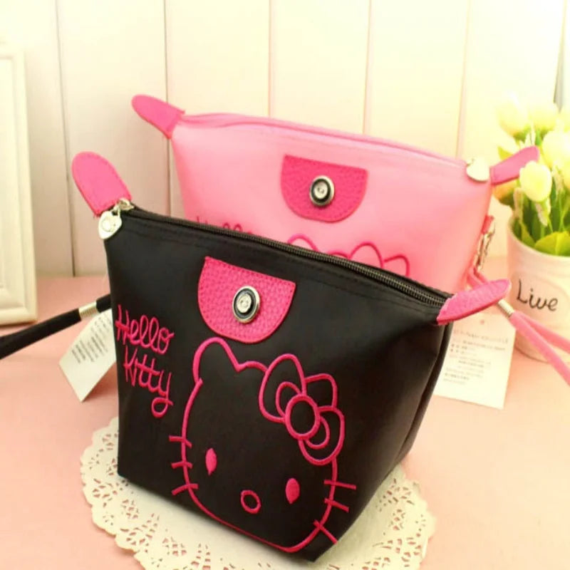 Sanrio Anime Makeup Bag – Kawaii Hello Kitty Y2K Large Storage Bag for Girls, Cute Cartoon Designpacity Waterproof PU Handbag Gift