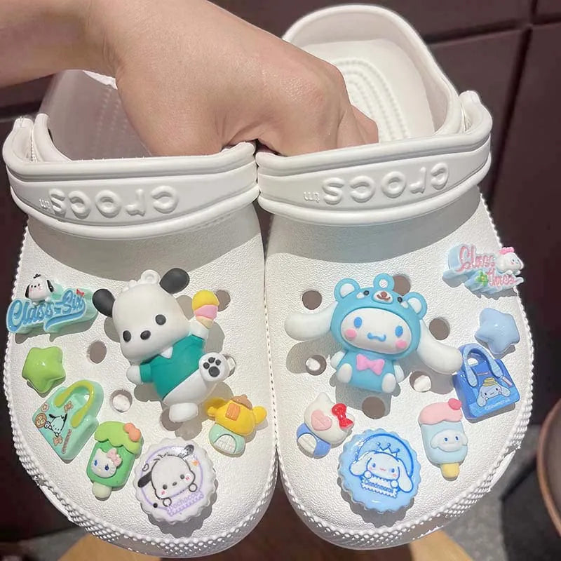 7-8pcs Sanrio Crocs Decoration Buckles Cartoon Cinnamoroll Melody Pochacco Shoes Accessories Cute Shoe Charms