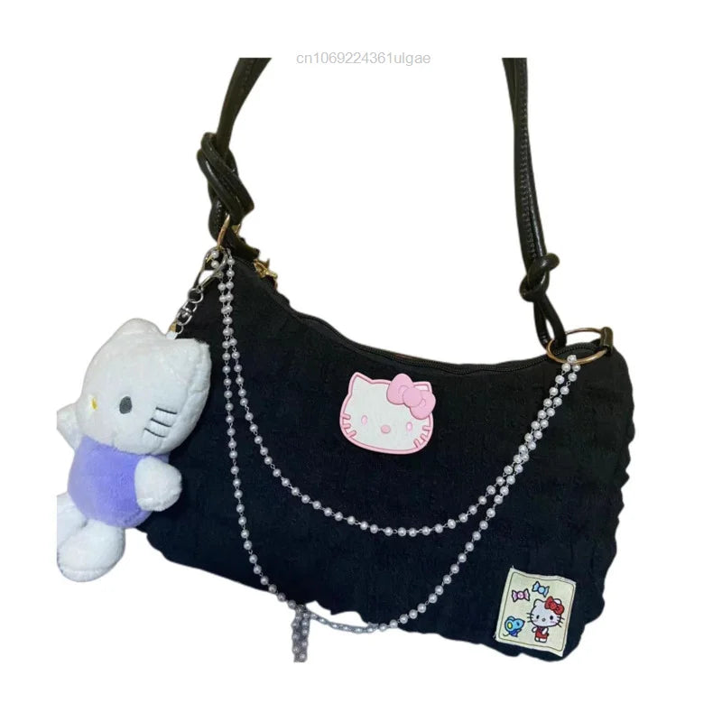 Sanrio Hello Kitty Hand-made Bags With Pendant Women Luxury Design Handbag Y2k Fashion