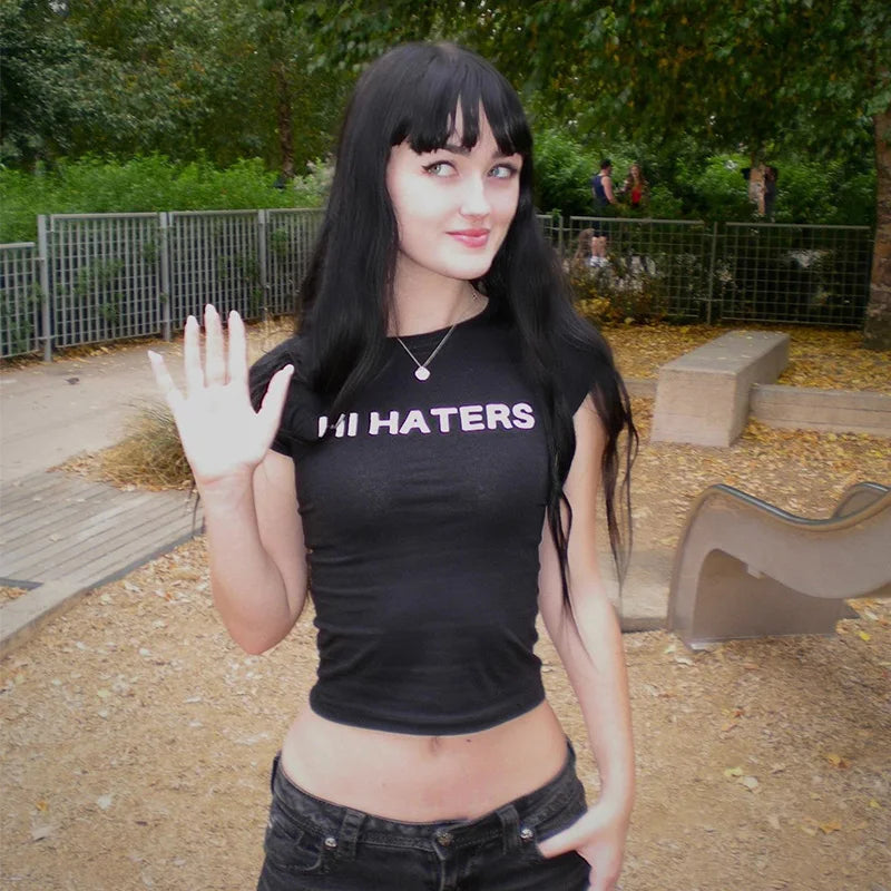 Y2K 'Bye Haters' Baby Tee – 2000s Aesthetic Crop Top for Bold Streetwear