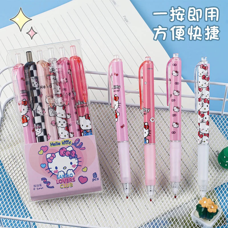 6-Piece Sanrio Gel Pen Set – Hello Kitty & Kuromi 0.5mm Quick-Drying Ballpoint Pens, Perfect for Learning, Stationery, or Gifts